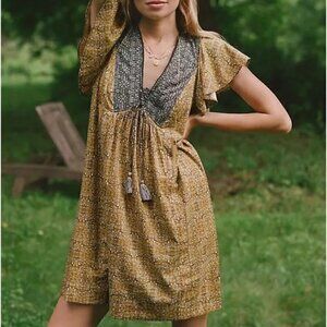 Anthropologie Astrid tunic mini dress  Size XS in black motif. New with tag